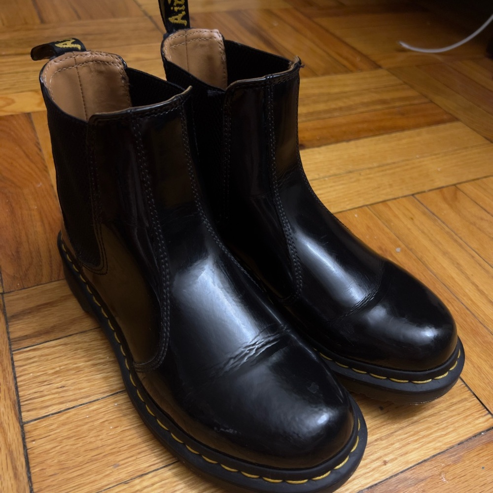 Dr. Martens Black Patent Leather Chelsea Ankle Boots